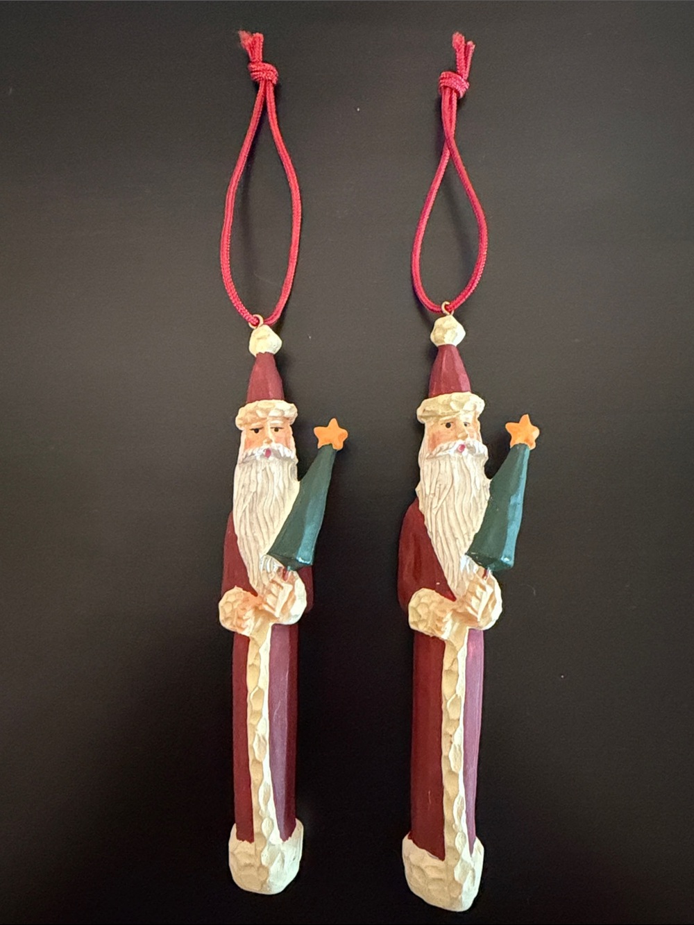 Vintage Avon Handcrafted Red Santa Ornament Pair